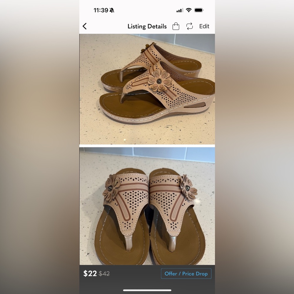 Tan Laser-Cut Comfort Sandals